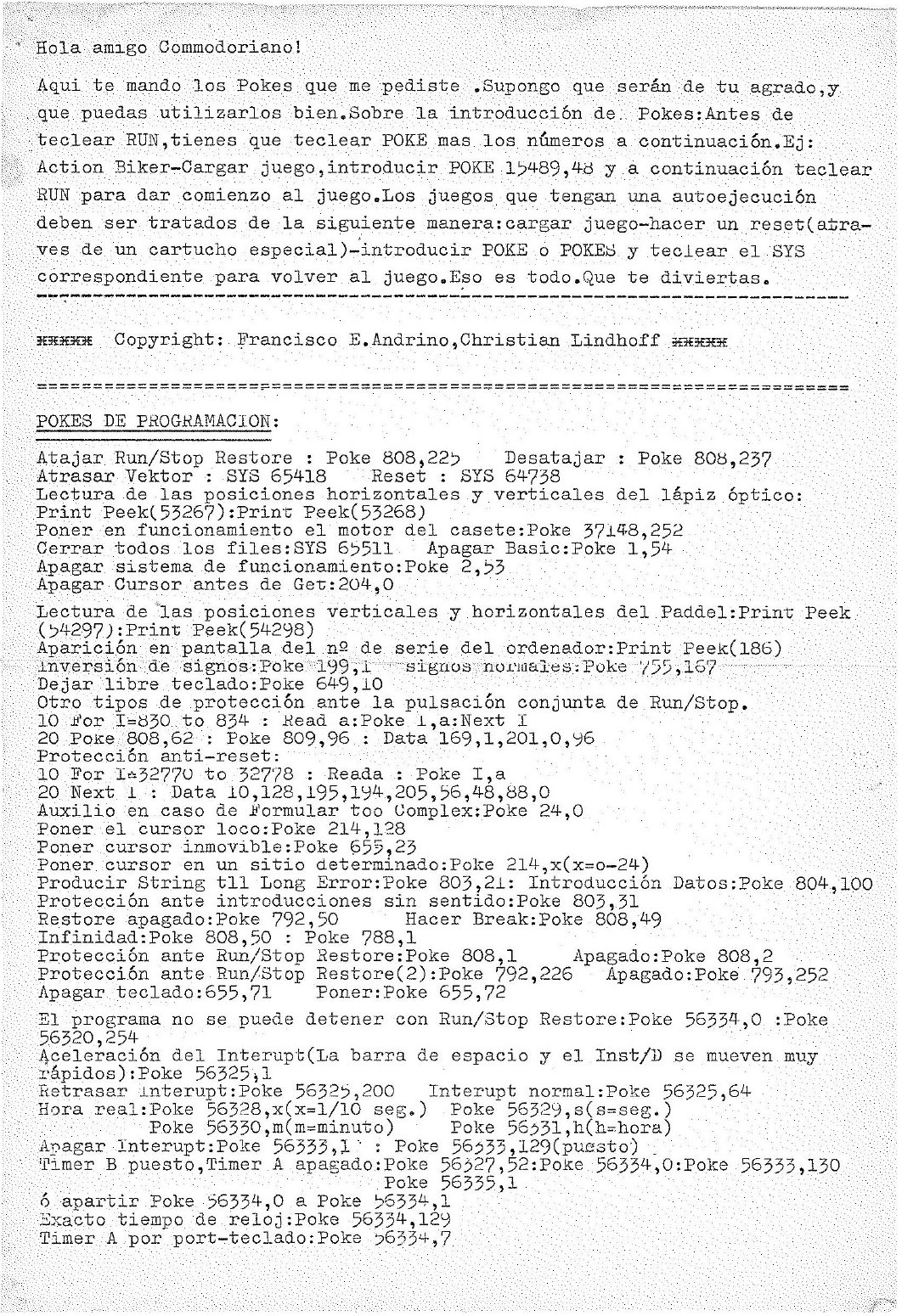 Recopilación de POKEs